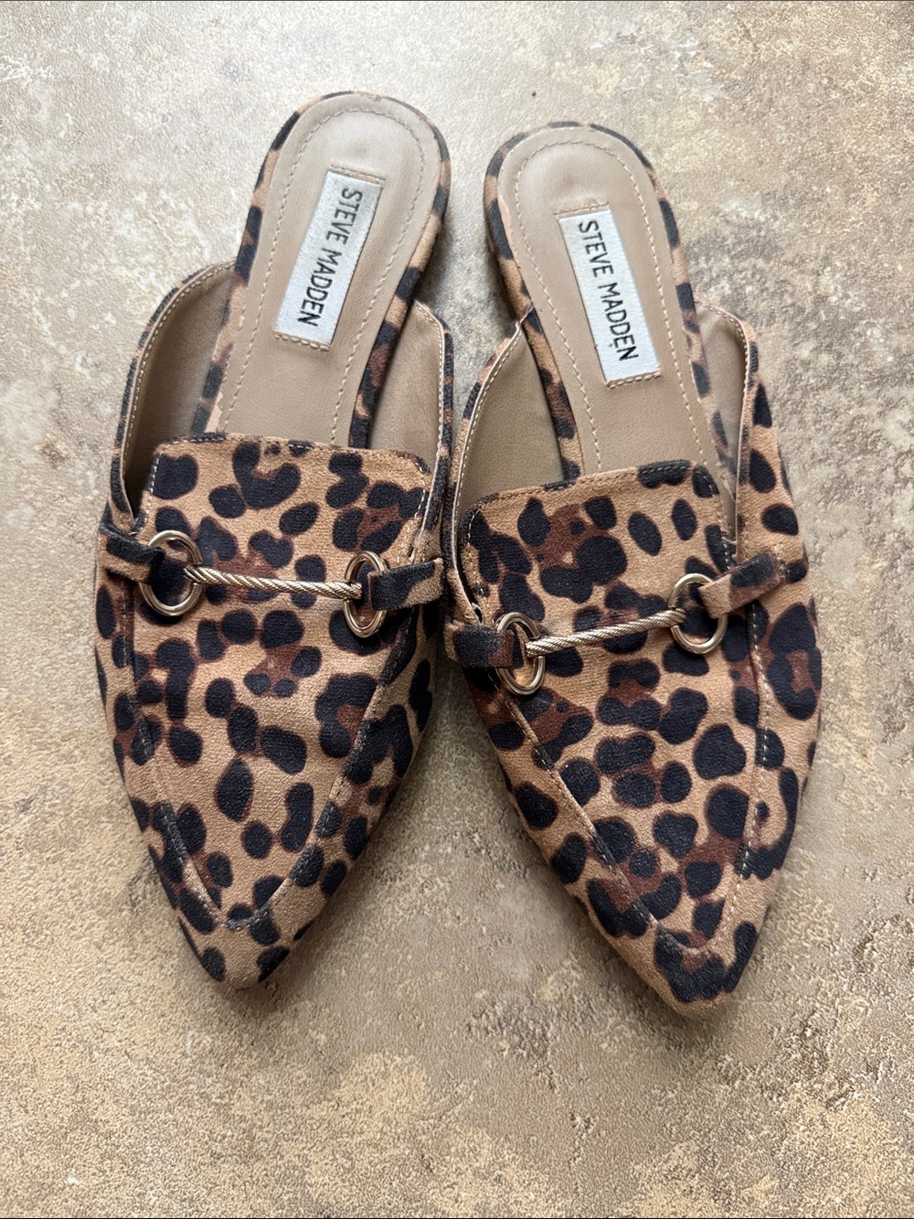 Steve Madden Leopard-Print Pointed Mules with Gold Accent size 7